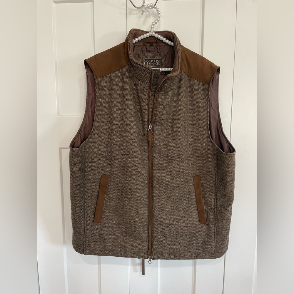 Madison Creek Outfitters Overland Vest Mens Size 2XL XXL Brown Twill Wool Blend